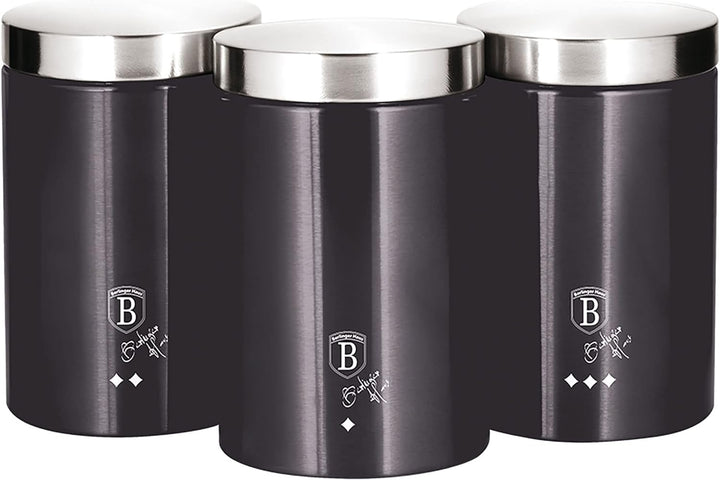 Berlinger Haus Carbon Pro Brotkasten Set + 3er Set Küche Vorratsdosen Edelstahl, Behälter für Brot u