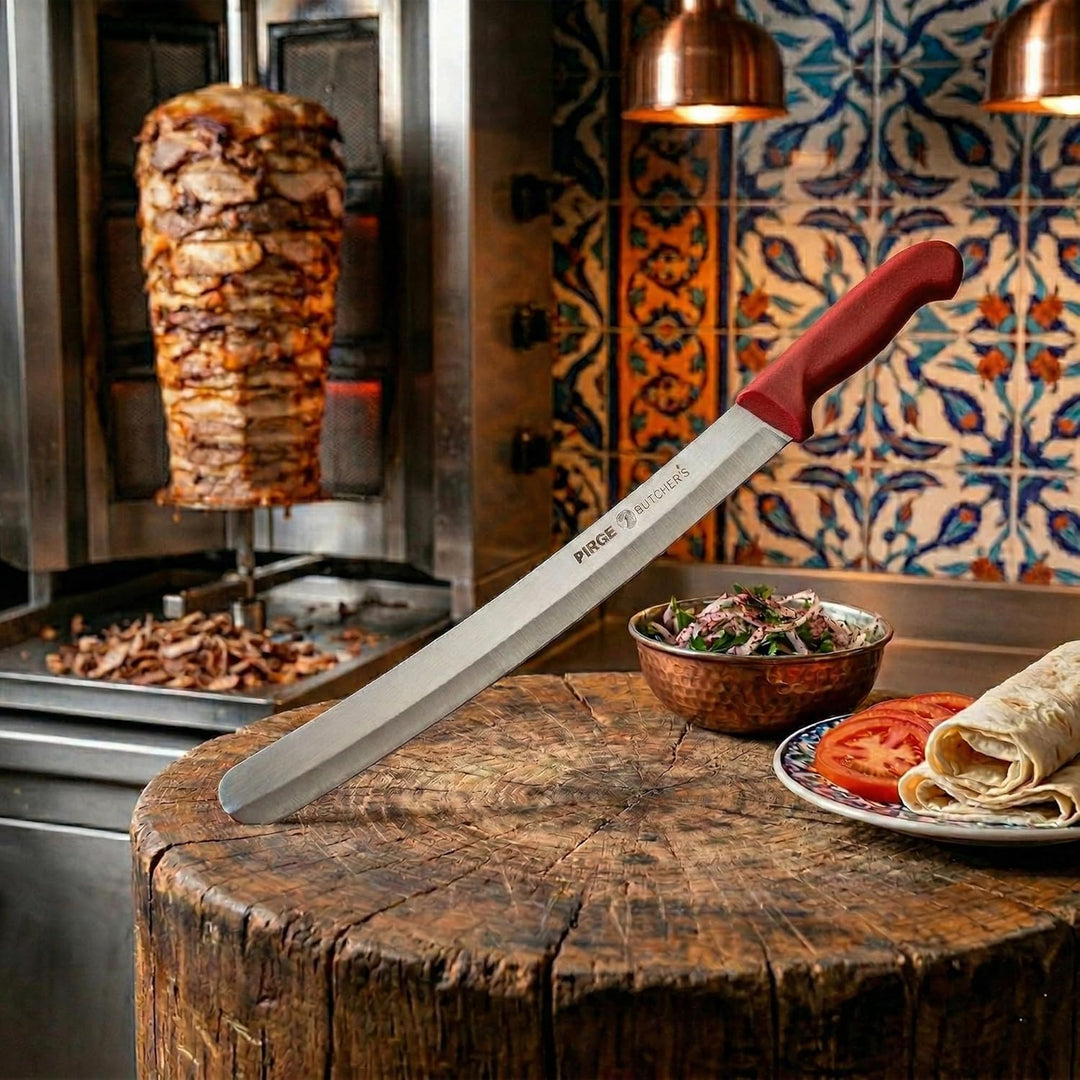 Pirge Butcher's Dönermesser 50 cm Rot - Aufschnittmesser - Schärfstes Döner Langmesser - Schneidemes