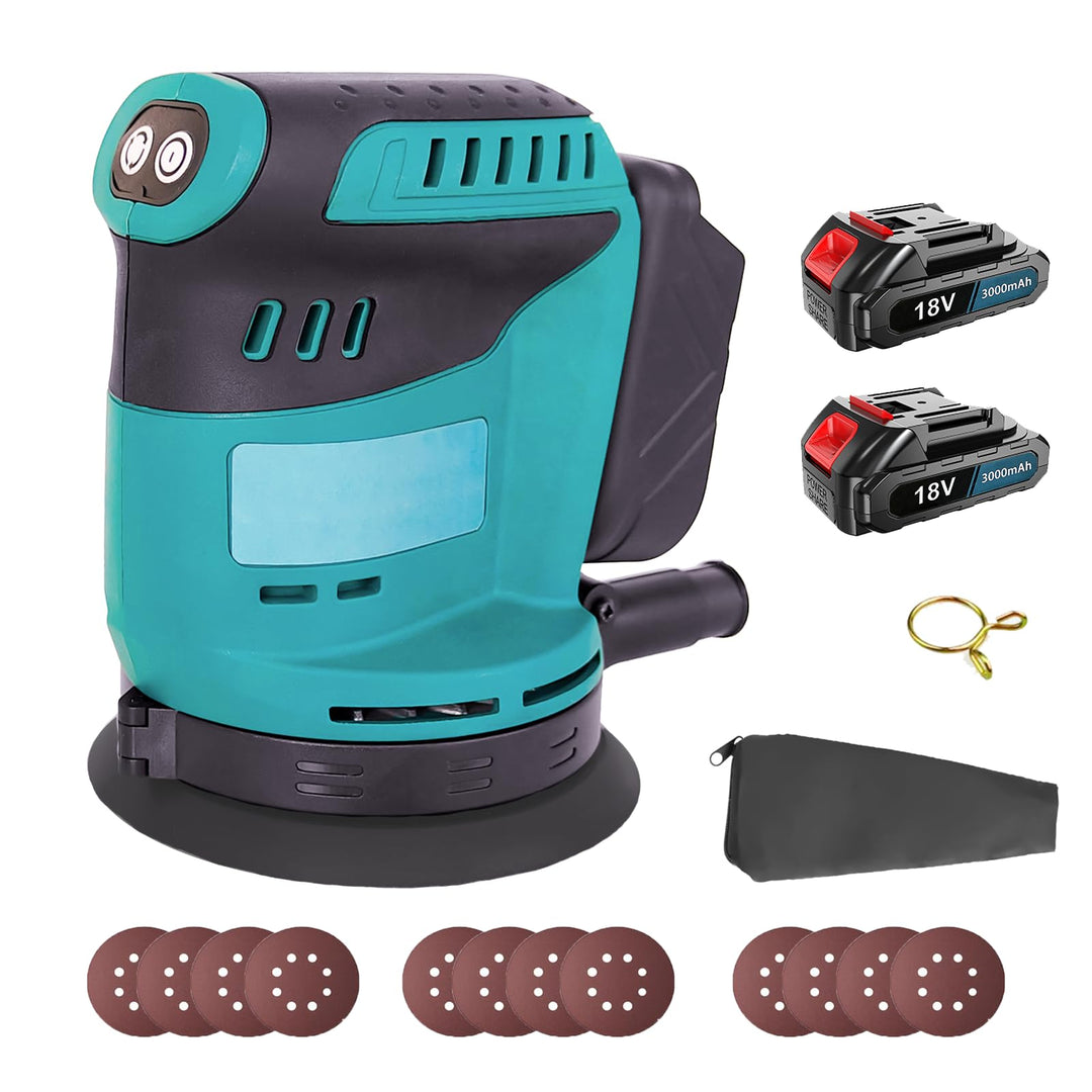 Akku Exzenterschleifer 125mm, Ersatz für Makita DBO180Z, Kabellose Elektroschleifer mit 3 Leistungss