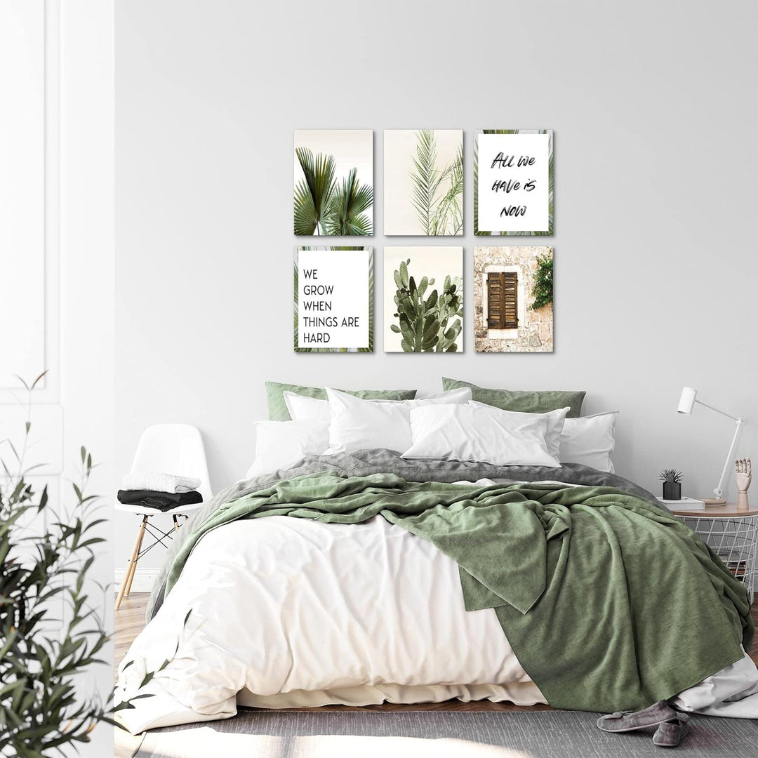 Novart Set Wandbilder - KEIN EXTRA RAMEN BENÖTIGT - Wohnzimmer Schlafzimmer - Bilder Modern Palmen -