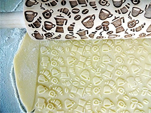 KAFFEE Nudelholz für Hausgemachtes Gebäck und Keramik. Teigroller für Teig & Plätzchen, Kuchen & Geb