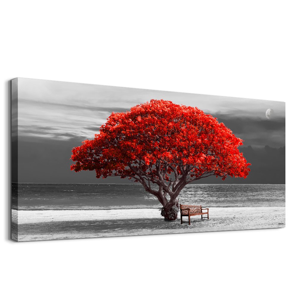 hyidecorart Bilder Baum Rote, Bäume Natur Leinwand Bilder, 1 Teilig Wandbilder Wohnzimmer, Modern Gl