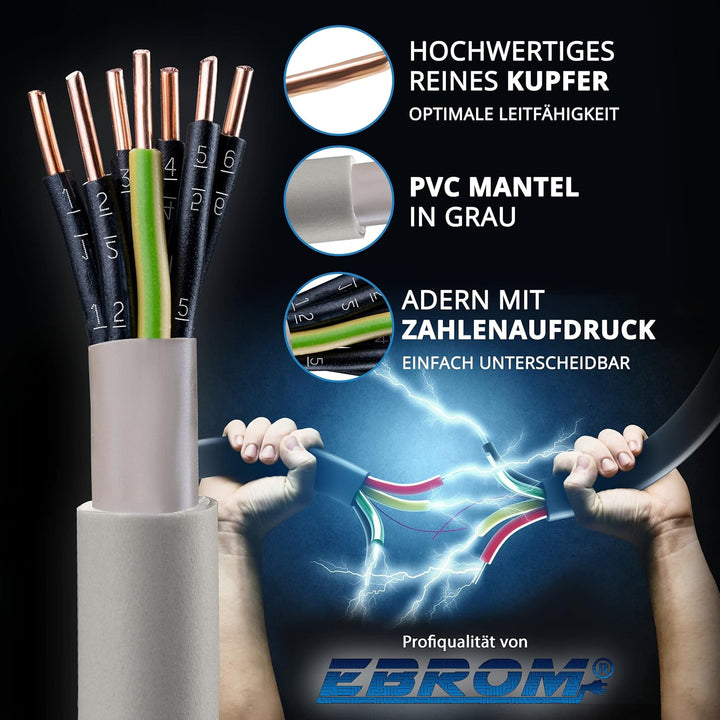 EBROM NYM-J 7x2,5 mm² - Mantelleitung - Installationskabel - Feuchtraumkabel - grau - Auswahl in 1 M