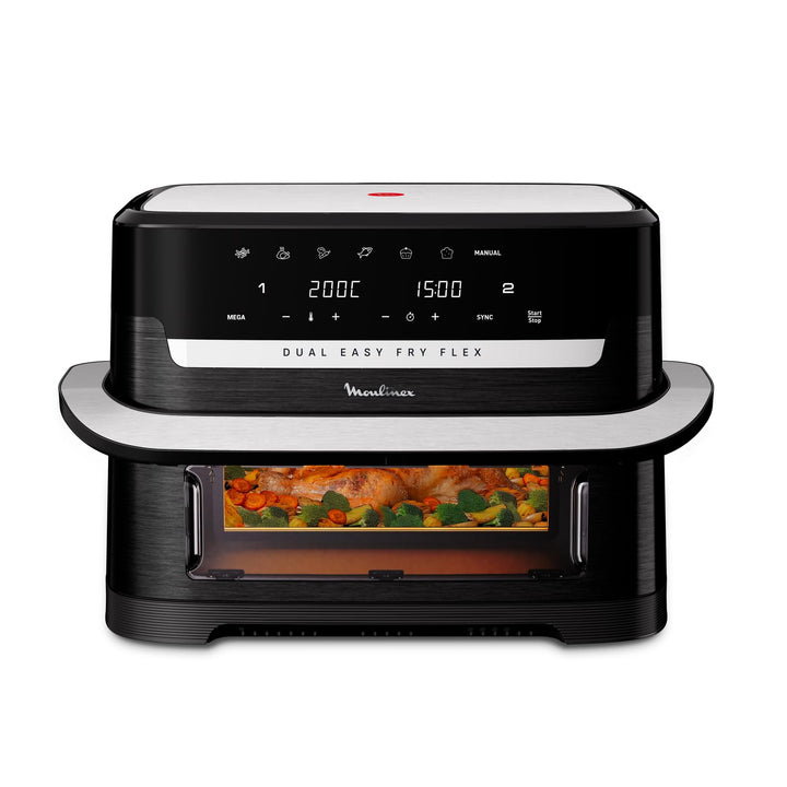 Moulinex Dual Easy Fry Flex, Luftfritteuse mit FlexCook Trennwand, 9 l Fassungsvermögen für bis zu 8