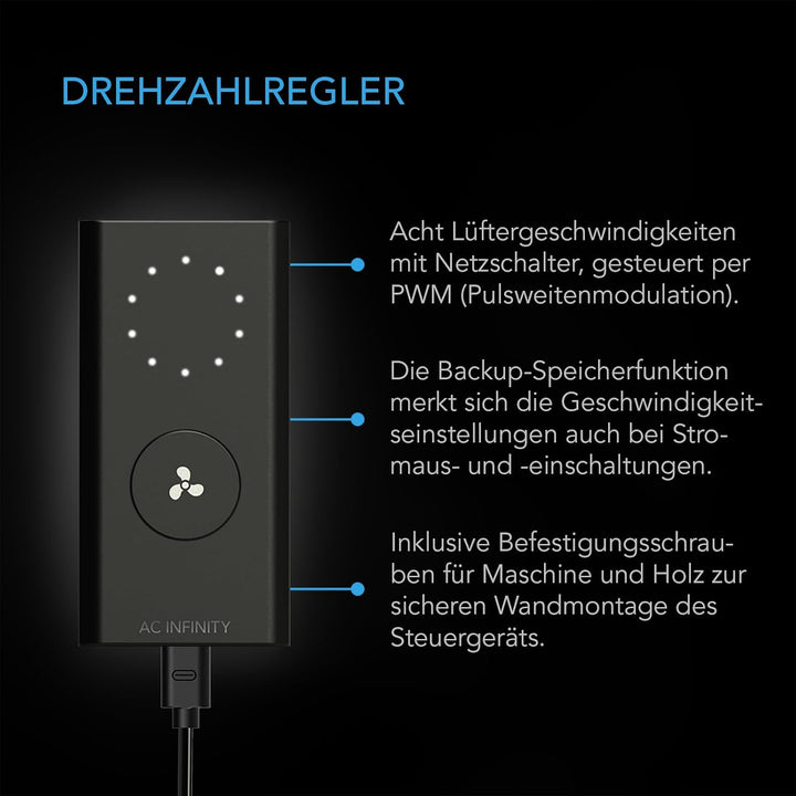 AC Infinity AIRLIFT S14, 350mm-Abluftventilator mit 10-stufigem Drehzahlregler, EC-Motor Wandmontage