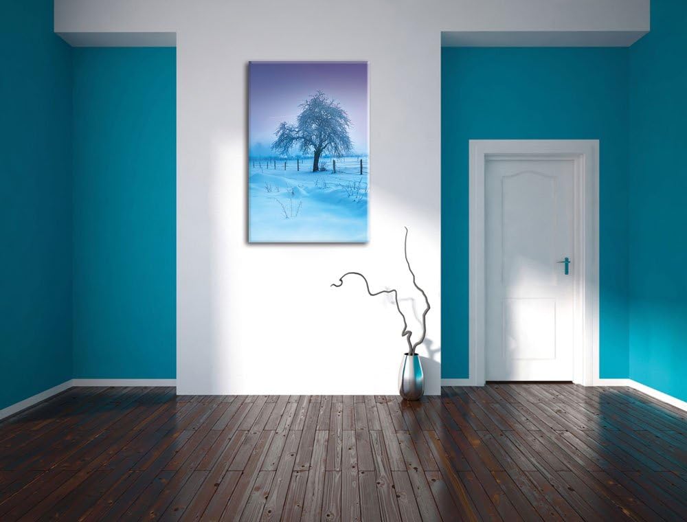 Baum in Winterlandschaft, Format: 100x70 auf Leinwand, XXL riesige Bilder fertig gerahmt mit Keilrah