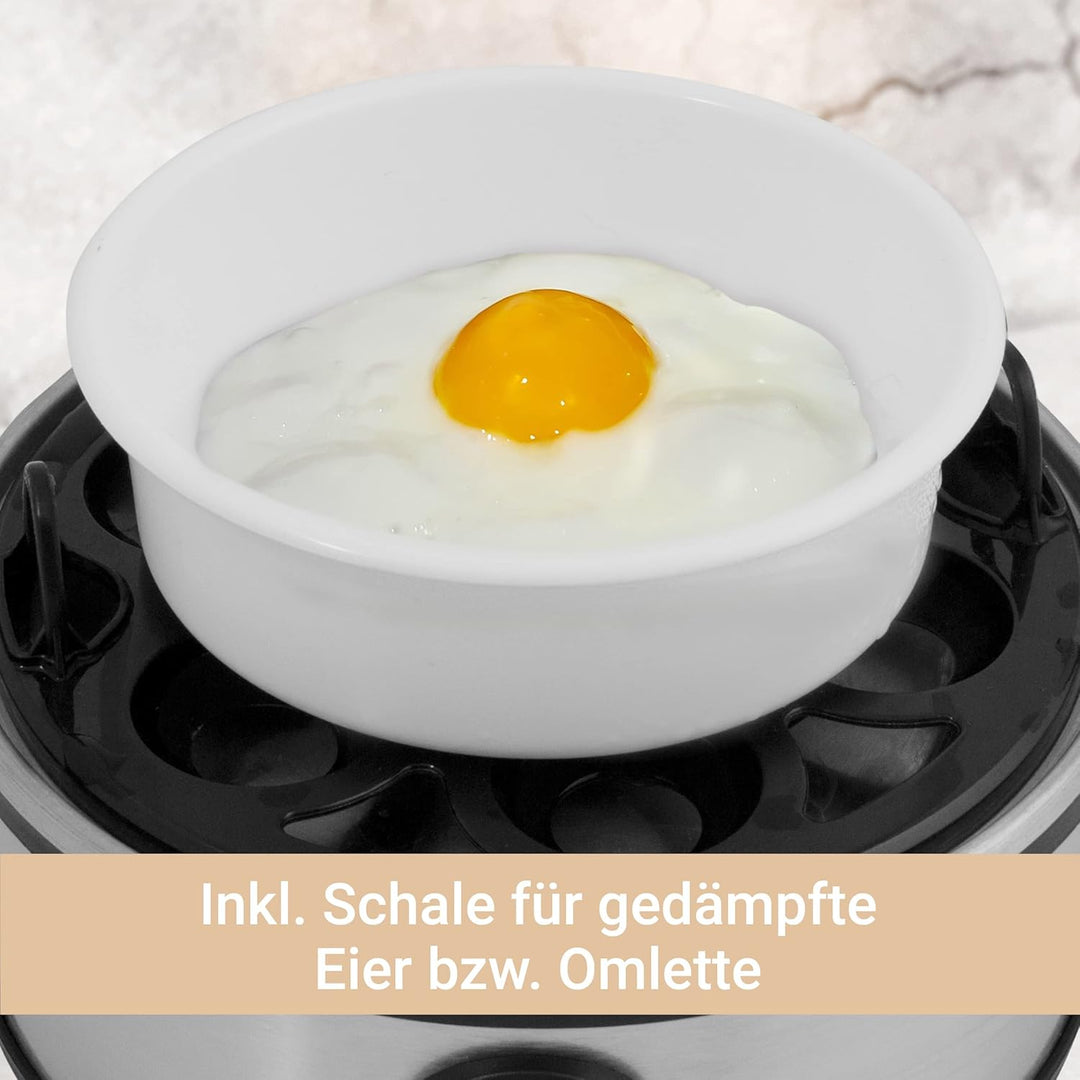 SUNTEC Eierkocher EGG-8564 Design aus Edelstahl – Für 7 Eier – Härtegradeinstellung und Timer – Auto