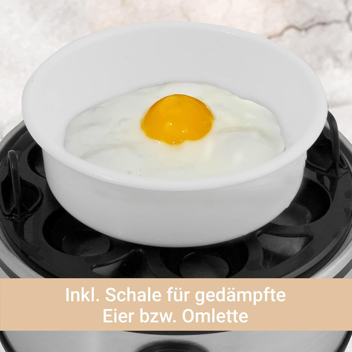 SUNTEC Eierkocher EGG-8564 Design aus Edelstahl – Für 7 Eier – Härtegradeinstellung und Timer – Auto