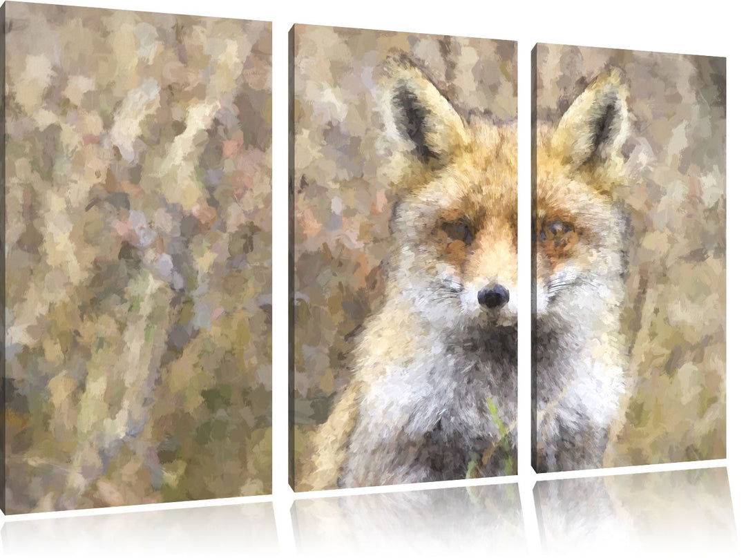 aufmerksamer Fuchs im Geäst NewArt 3-Teiler Leinwandbild 120x80 Bild auf Leinwand, XXL riesige Bilde