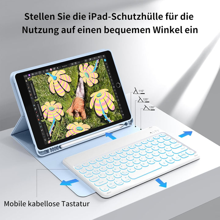 aoub Hülle mit Tastatur für iPad 9./ 8. / 7. Generation, Beleuchtete Tastatur mit Hülle für iPad 10,