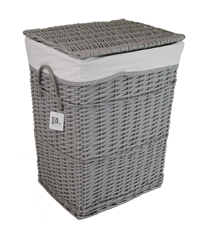 DVier 02HgRt-b Wäschekorb, Weide, wasch grau, BxTxH 40x30x55cm