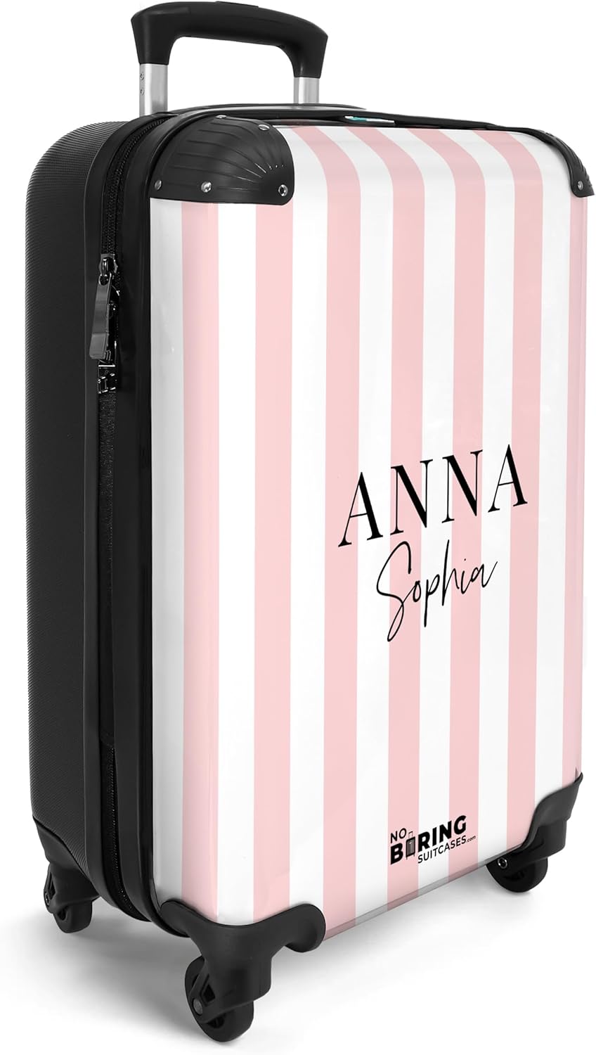 NoBoringSuitcases.com® Kinderkoffer Mädchen - Koffer Kinder - Hartschalenkoffer Streifen Rosa - Reis