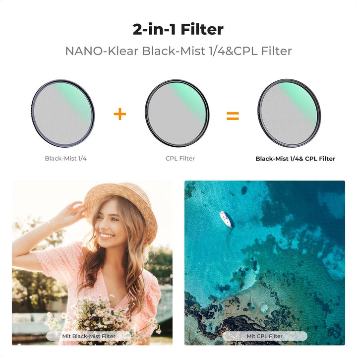 K&F Concept Nano-K Serie 2-IN-1 Filter Black-Mist 1/4 Filter&Polfilter 52mm,Promist Filter&CPL Filte