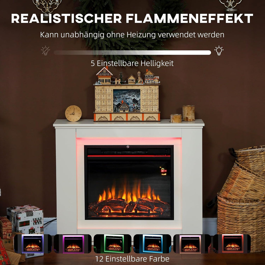 HOMCOM Elektrokamin mit Heizung, Elektrischer Kamin mit 12 Farbigen Flammeneffekten, 5 Helligkeitsst