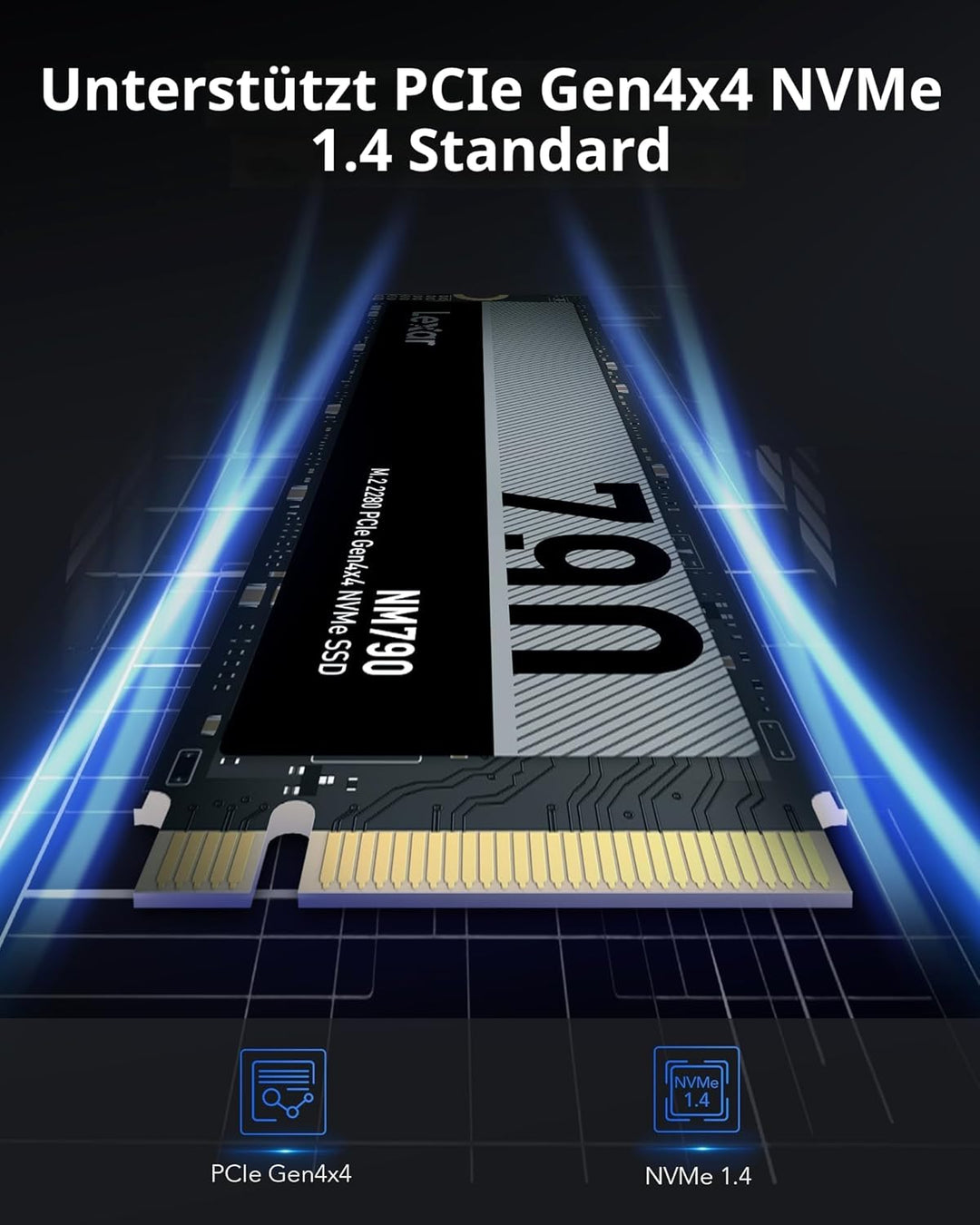 Lexar NM790 2TB Interne SSD, PCIe Gen4x4 NVMe 1.4 M.2 2280 SSD, Bis zu 7400MB/s Lesen, 6500MB/s Schr