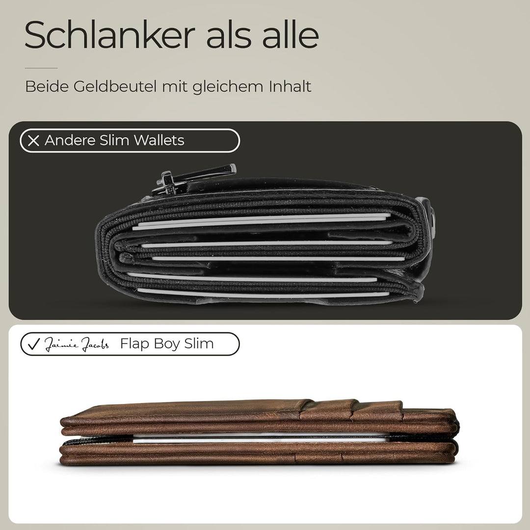 Jaimie Jacobs Flap Boy Slim ohne Münzfach Magic Wallet integrierter RFID Schutz Magischer Geldbeutel