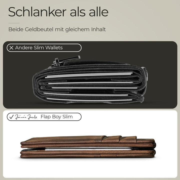 Jaimie Jacobs Flap Boy Slim ohne Münzfach Magic Wallet integrierter RFID Schutz Magischer Geldbeutel