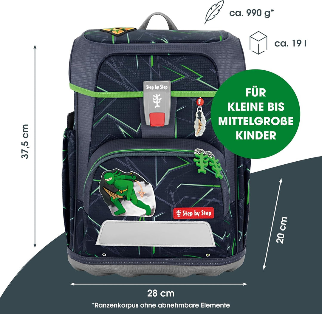 Step by Step Schulranzen-Set CLOUD Ninja Kimo, 5-teilig, schwarz, Ninja-Design, ergonomischer Tornis