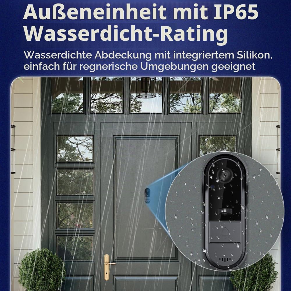 Kabellose Türklingel für den Aussenbereich, wasserdicht, Video-Türsprechanlage, mit Kamera, HD-Monit