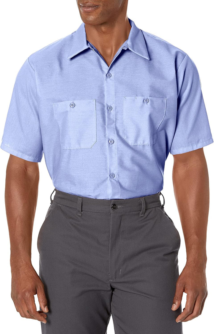 Red Kap Herren Industrial Regular Fit Kurzarm Button-Down-Arbeitshemd XL Hellblau, XL Hellblau