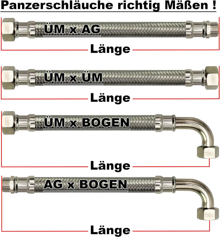 Flexschlauch ÜM x ÜM Edelstahl Panzerschlauch Anschlussschlauch Sanitär Armaturenschlauch Hauswasser