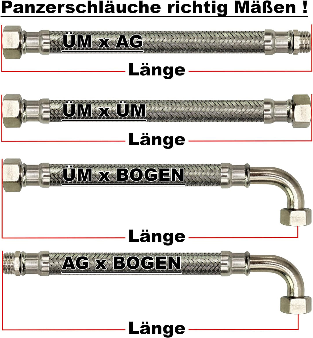 Flexschlauch ÜM x ÜM Edelstahl Panzerschlauch Anschlussschlauch Sanitär Armaturenschlauch Hauswasser