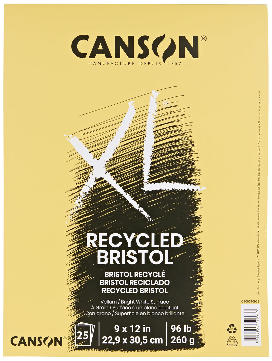 Canson XL Series Recycling-Bristol-Papierblock, doppelseitig, glatt und Pergamentpapier für Bleistif