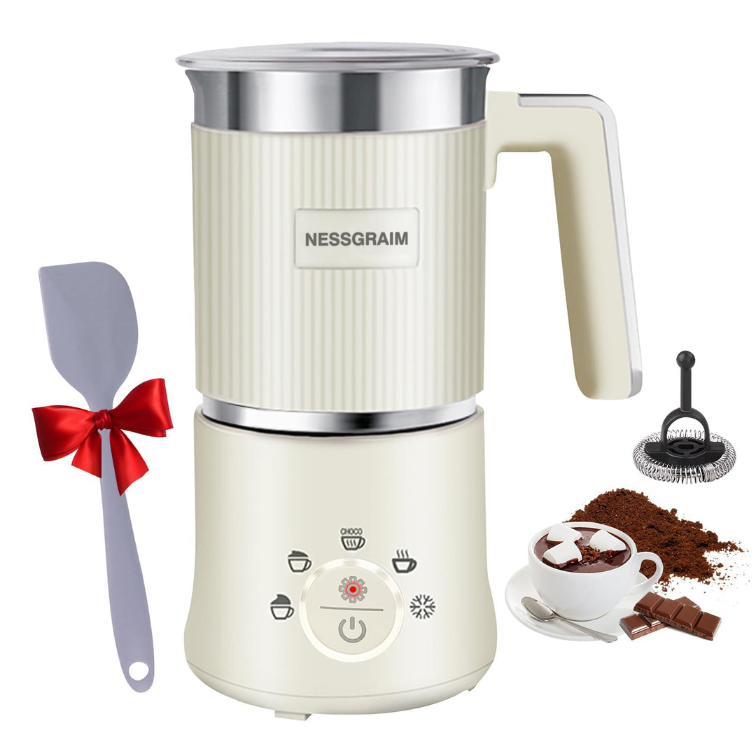 Milchaufschäumer Elektrisch 5-in-1, Milchschäumer Spülmaschinenfest mit Kakao Funktion für heisser S