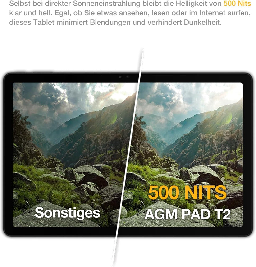 AGM Tablet 11 Zoll Android 14, 500 Nits Helles FHD+ Display (1920x1200), 8GB RAM (4+4) + 256GB ROM (