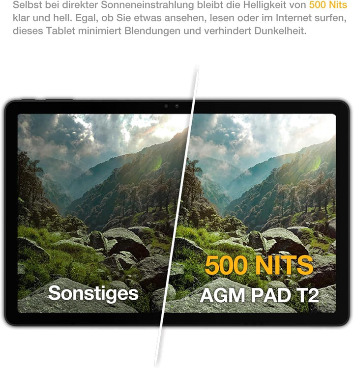 AGM Tablet 11 Zoll Android 14, 500 Nits Helles FHD+ Display (1920x1200), 8GB RAM (4+4) + 256GB ROM (