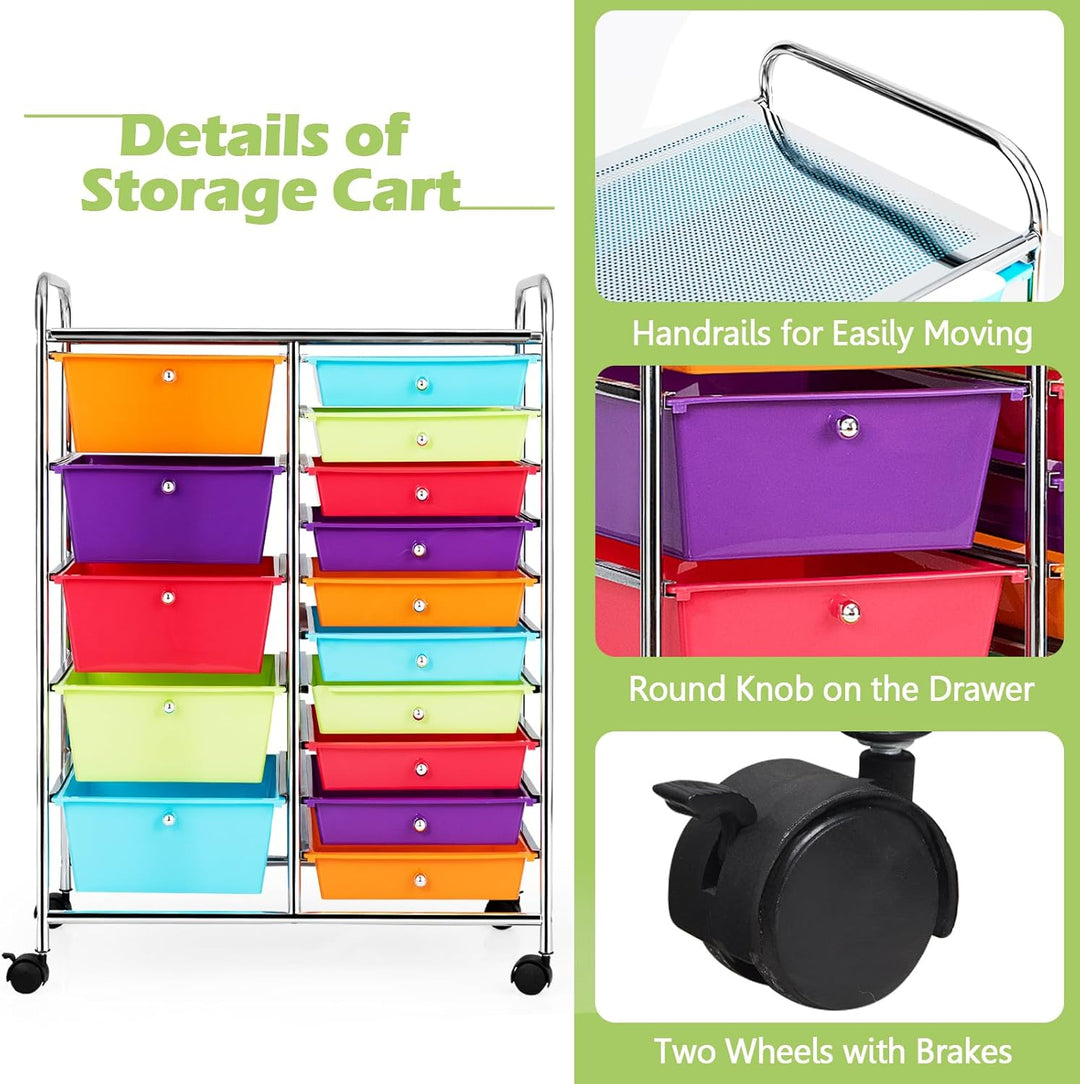 KOMFOTTEU Rollwagen mit 10/15 Schubladen stapelbar, Badrollwagen Rollcontainer mit Metallrahmen, All