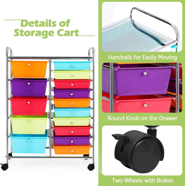 KOMFOTTEU Rollwagen mit 10/15 Schubladen stapelbar, Badrollwagen Rollcontainer mit Metallrahmen, All