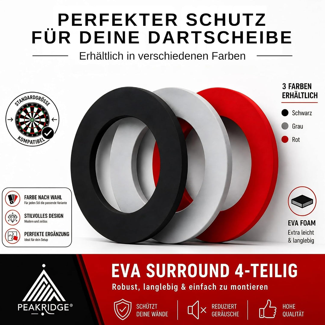 Peakridge® Dartboard Surround 4-teilig – Schutzring für Standard-Dartscheiben, Eva Wandschutz, einfa