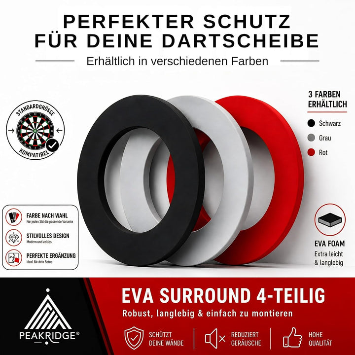 Peakridge® Dartboard Surround 4-teilig – Schutzring für Standard-Dartscheiben, Eva Wandschutz, einfa