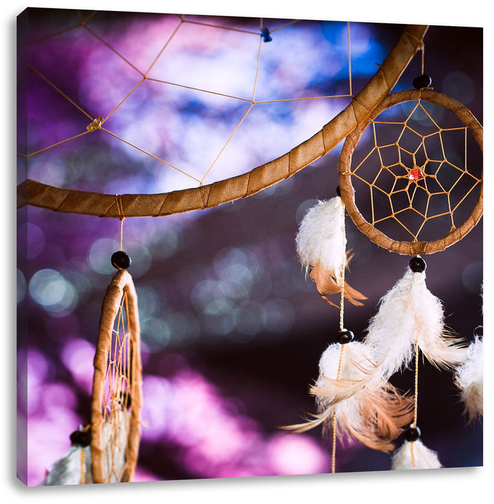 Pixxprint Traumfänger mit lilanem Hintergrund, Format: 70x70 auf Leinwand, 70x70