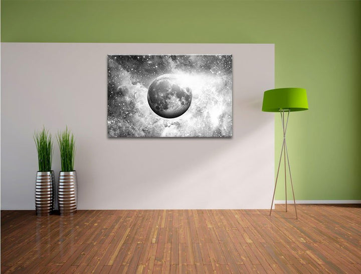 Pixxprint Mond im Sternenstaub als Leinwandbild/Grösse: 100x70 cm/Wandbild/Kunstdruck/fertig bespann
