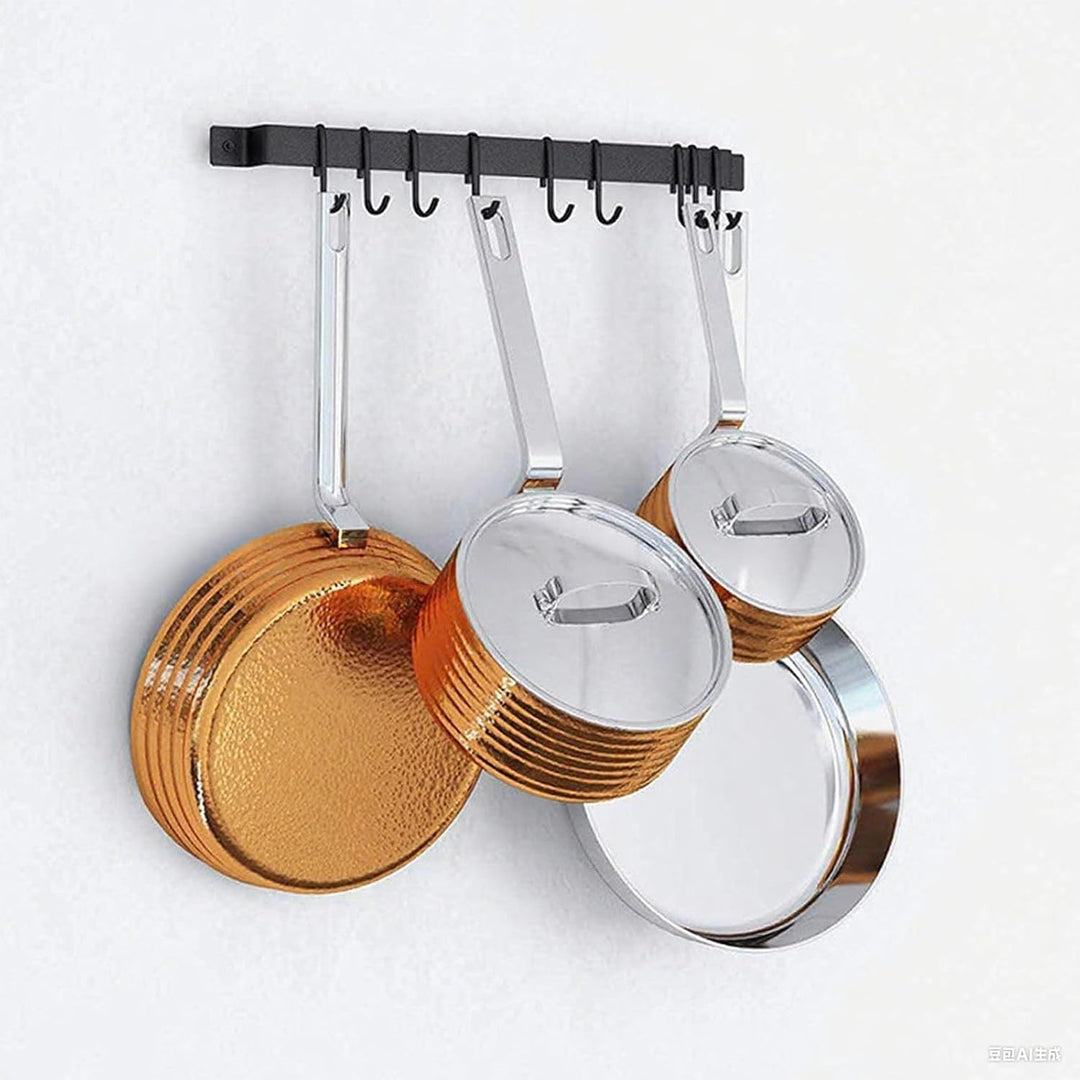 Küchenschiene Wandmontage aus Schwarzem Eisen mit 10 S-Haken (43,5 cm) – Utensilienregal, Hängende P