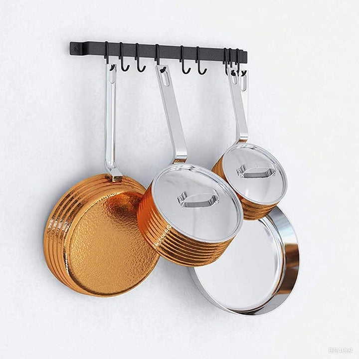 Küchenschiene Wandmontage aus Schwarzem Eisen mit 10 S-Haken (43,5 cm) – Utensilienregal, Hängende P