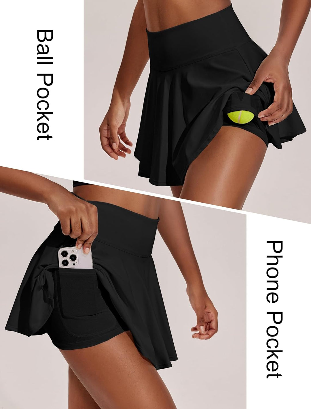 PINSPARK Damen Plissiert Tennis Skort hohe Taille mit Innen-Shorts Taschen | Weiches elastisches Mat