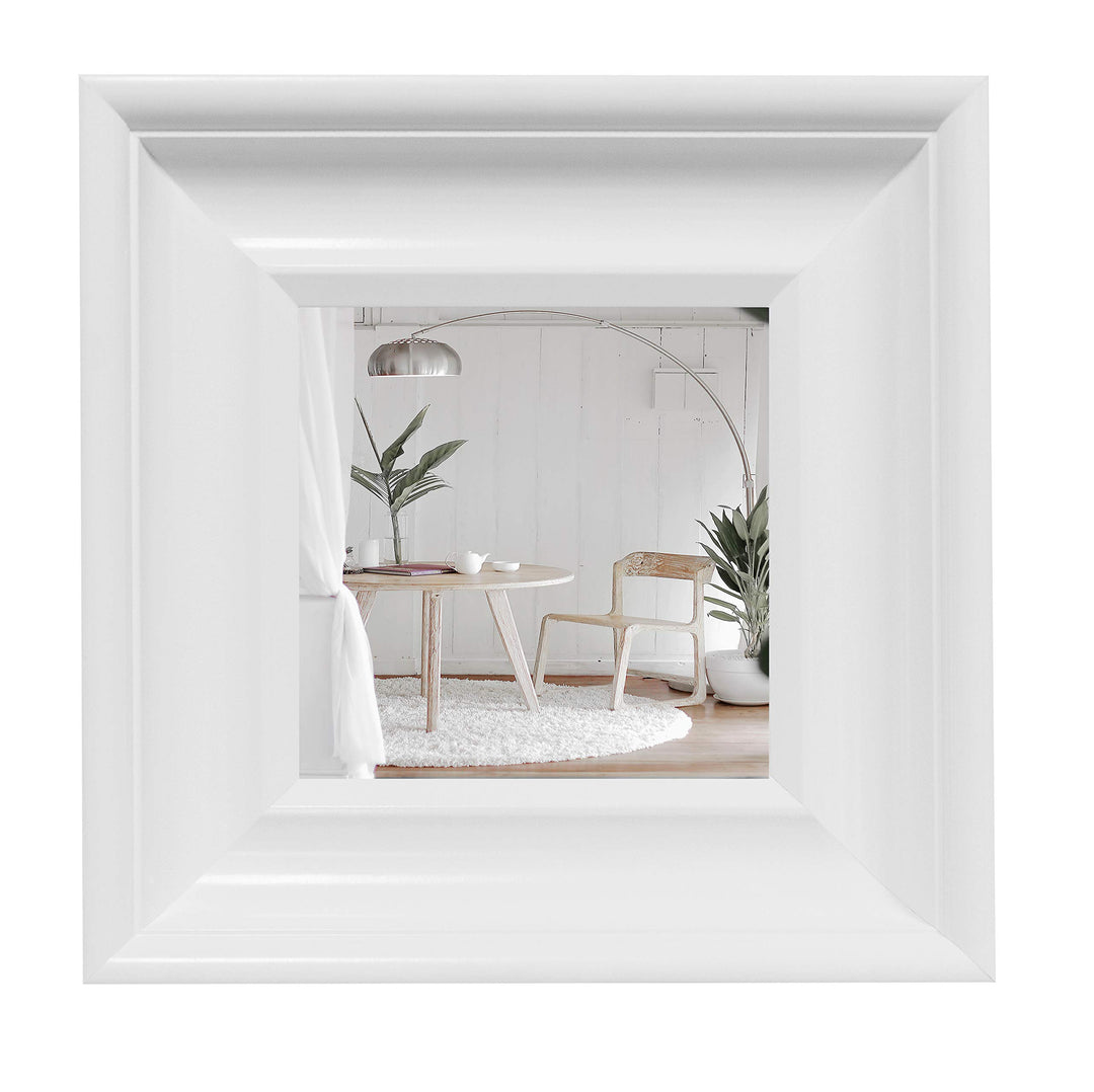 BD ART Wandspiegel Weiss 35x35 cm zeitlos eleganter Holzrahmen, Weisser Quadratischer Holzspiegel