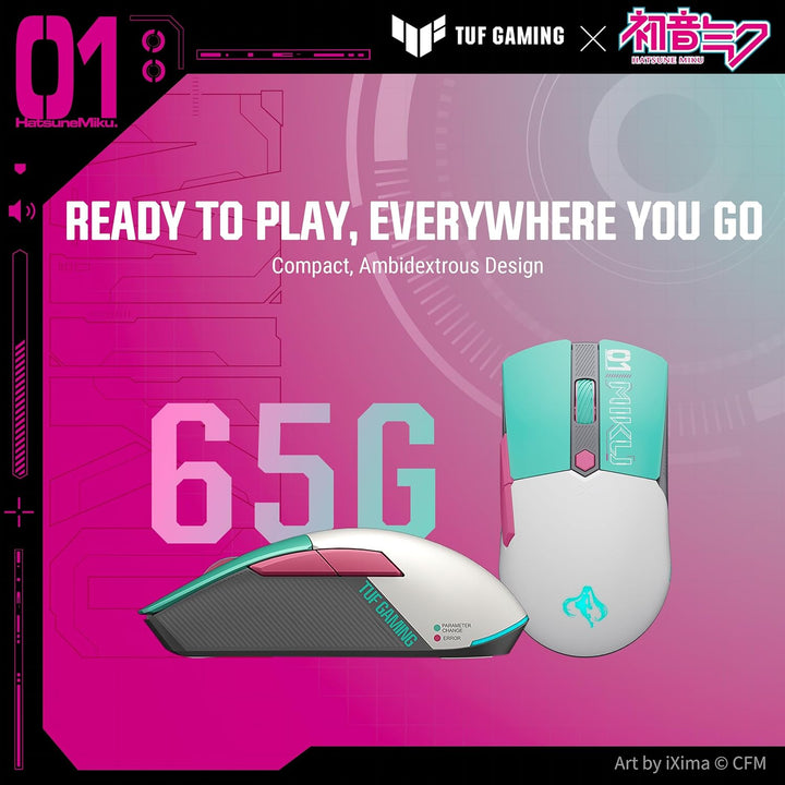 ASUS P521 TG MINI WL Mouse Miku Edition Ratón Gaming Inalámbrico + Bluetooth 12000DPI Verde TUF Gami