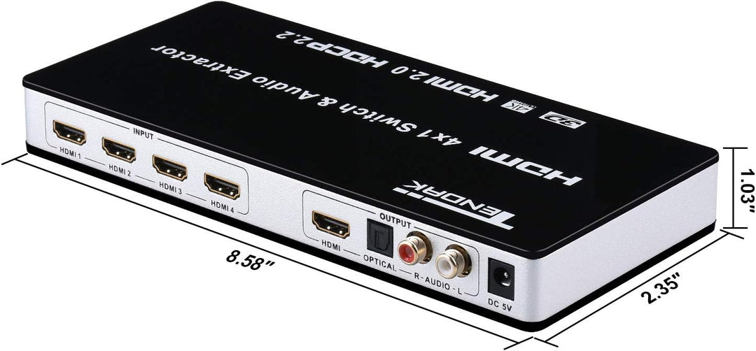 Tendak HDMI 2.0 Switch 4 Port HDMI Umschalter 4K HDMI Verteiler HDMI Schalter 4 auf 1 mit Optisch un