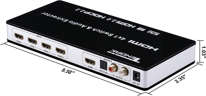 Tendak HDMI 2.0 Switch 4 Port HDMI Umschalter 4K HDMI Verteiler HDMI Schalter 4 auf 1 mit Optisch un