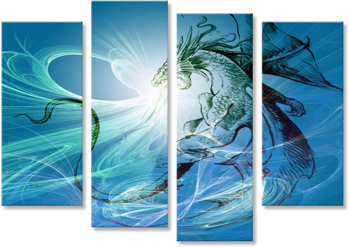 Bild auf Leinwand Bild eines Drachens. Wandbild Poster Leinwandbild 130x80 4-teilig, 130x80 4-teilig