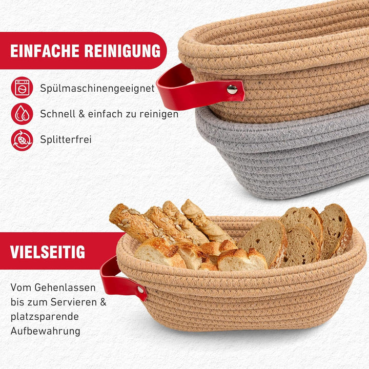 Gärkörbchen- Sauerteig Brot Gärkorb Set – 2 x 26 cm Oval mit Bezug & Deckel | Natursauerteig Gärkorb