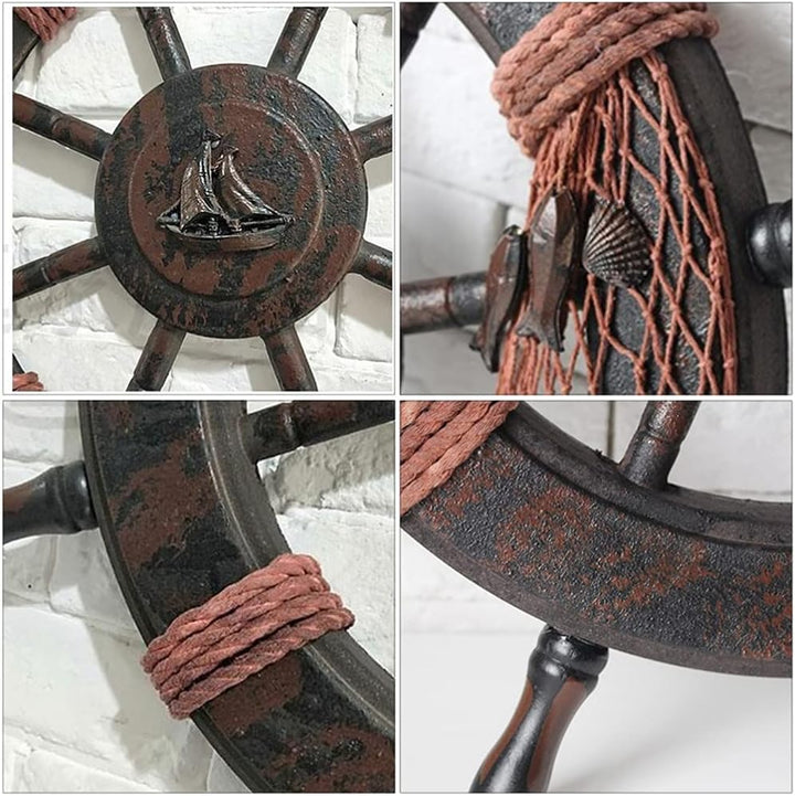 BESPORTBLE Holz Schiff Steuerrad Schiffsruder Nautical Wanddeko Vintage Türschild Mediterrane Anhäng
