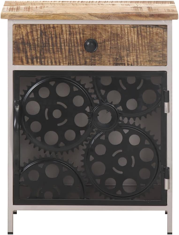 vidaXL Raues Mangoholz Nachttisch mit 1 Tür 1 Schublade Nachtschrank Nachtkonsole Nachtkommode Schla