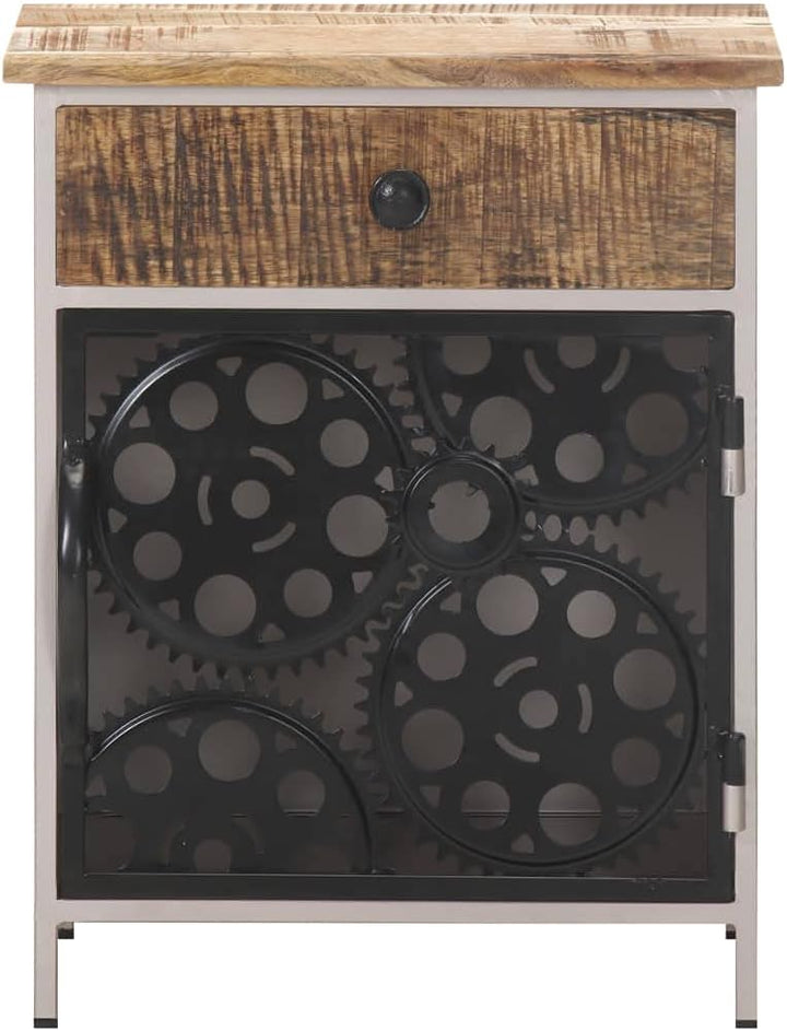 vidaXL Raues Mangoholz Nachttisch mit 1 Tür 1 Schublade Nachtschrank Nachtkonsole Nachtkommode Schla