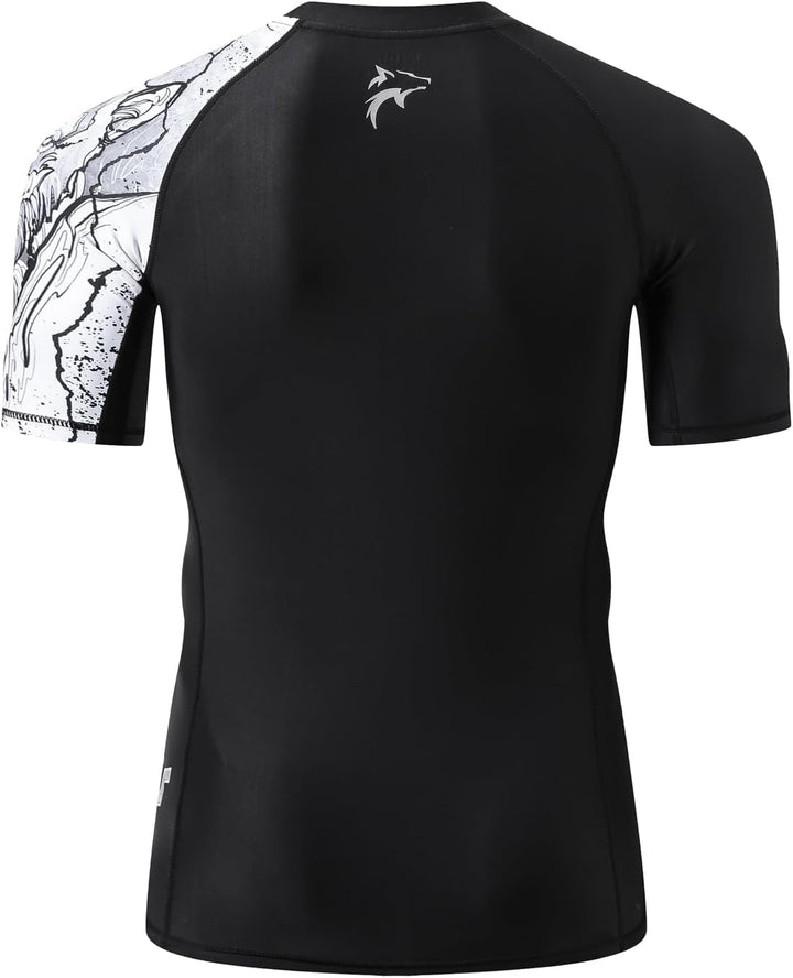 HUGE SPORTS Herren Kurzarm Splice Skins Rashguard Shirt Schwimmshirt Rash Vest für Schwimmen Surfen