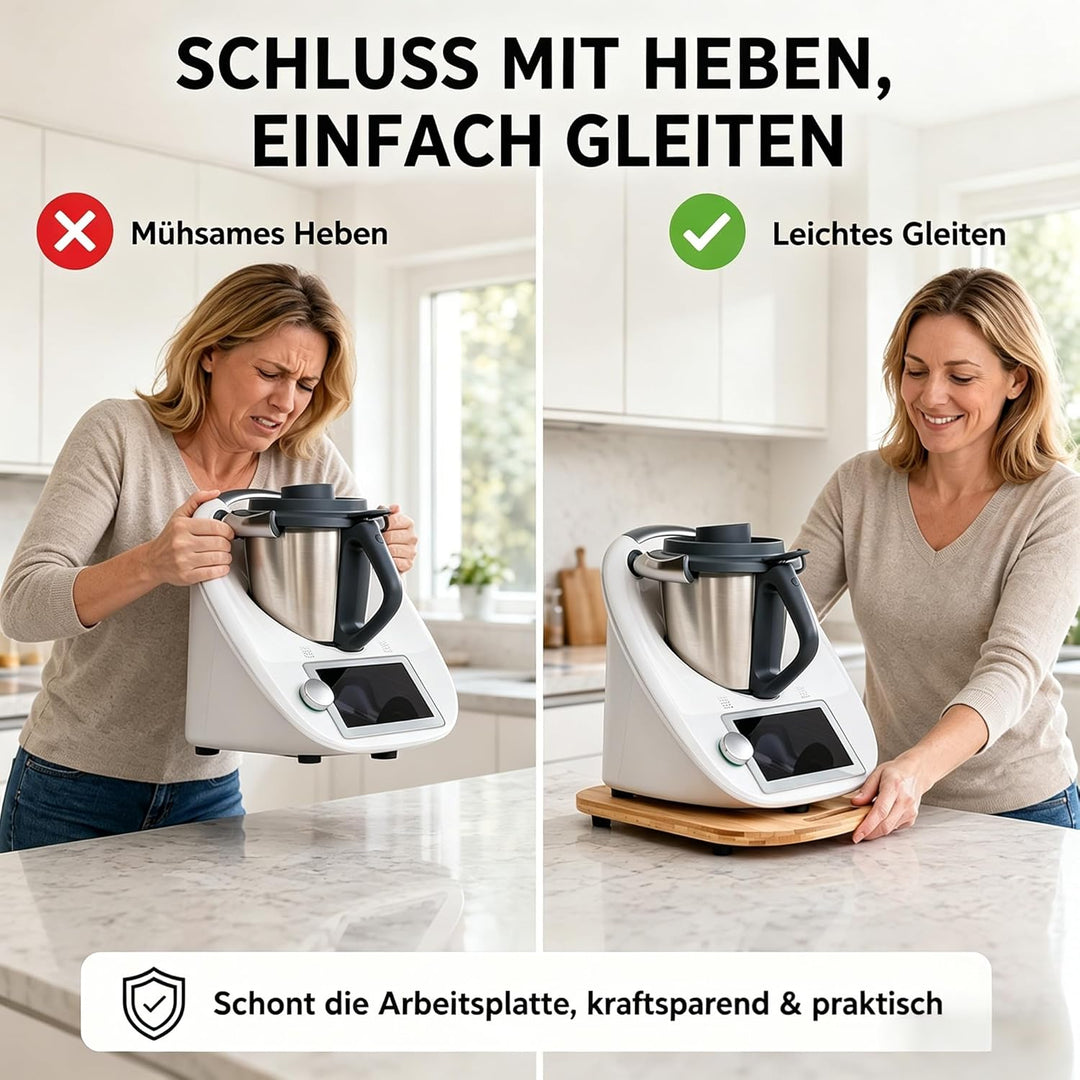 Gleitbrett für Thermomix TM5/6, Brett TM5 mit Rollen & Handgriff, Leicht zu Bewegen,Robust, Bambus R